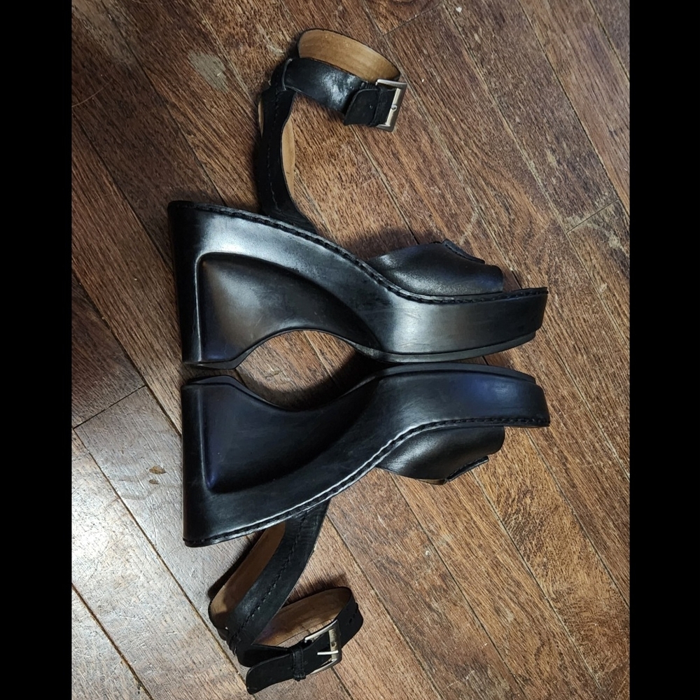 Chunky Black Wedge Sandals